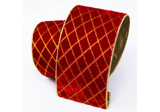 Listón Terciopelo Rojo Red Dorada 8 cm