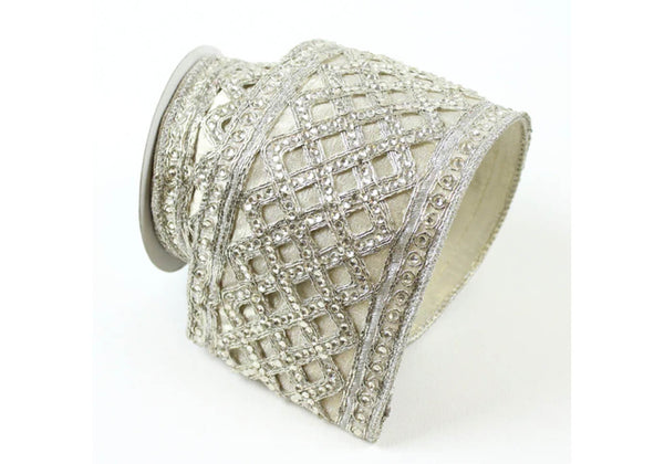 Listón Celosía Diamantes Platino 10 cm
