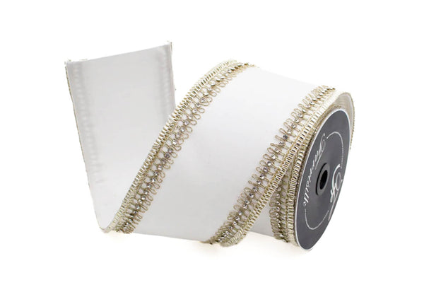 Listón Blanco Satinado Borde Dorado 10 cm