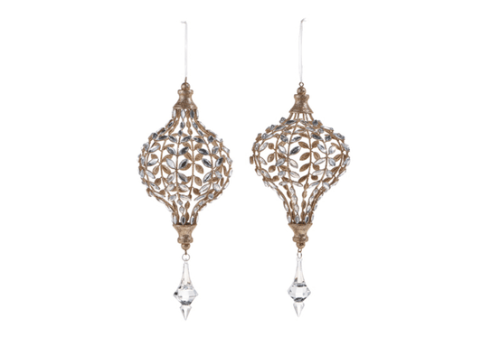 Esfera de metal champagne cristal y gota colgando