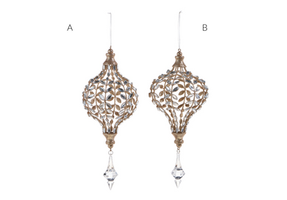Esfera de metal champagne cristal y gota colgando