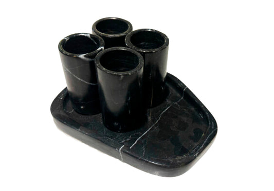 Set de 4 Tequileros de Mármol Negro y Base