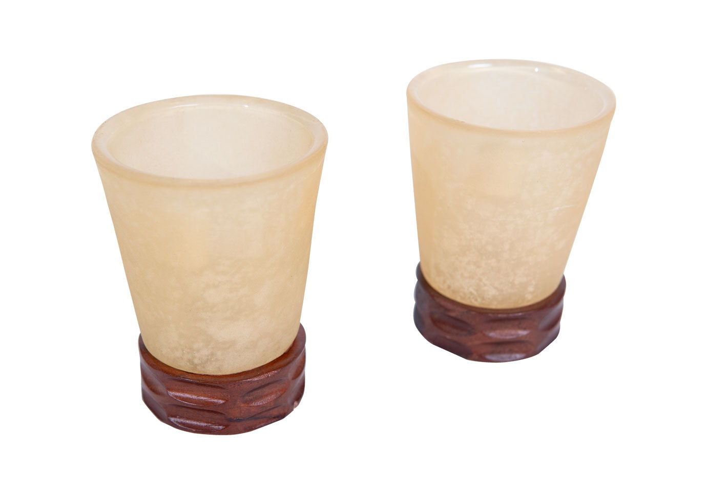 Portavela Vaso de Vidrio Amarillo Base Madera