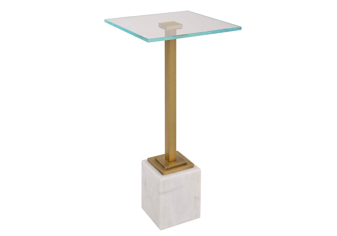 Mesa Ocasional de Vidrio con Base de Latón y Mármol Blanco