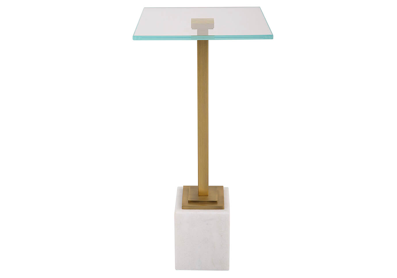 Mesa Ocasional de Vidrio con Base de Latón y Mármol Blanco