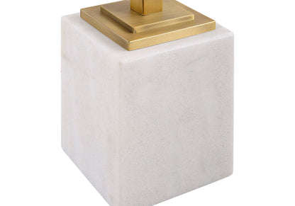 Mesa Ocasional de Vidrio con Base de Latón y Mármol Blanco