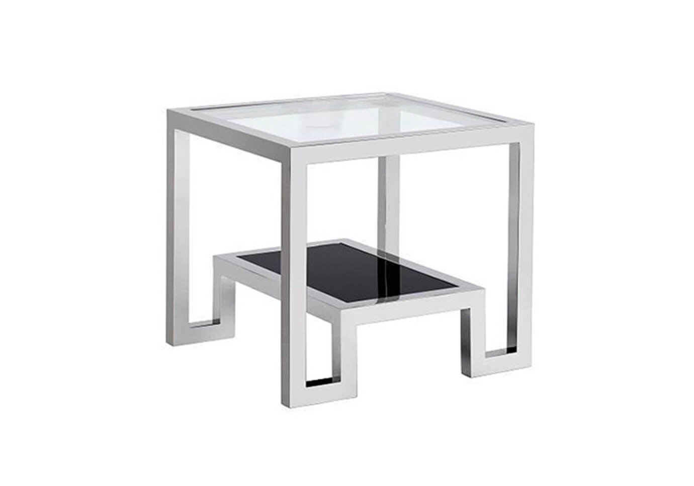 Mesa Cuadrada de Acero con Vidrio Transparente y Negro - Simone