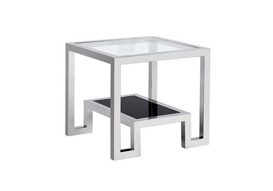 Mesa Cuadrada de Acero con Vidrio Transparente y Negro - Simone