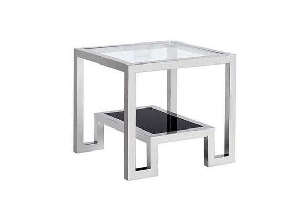 Mesa Cuadrada de Acero con Vidrio Transparente y Negro