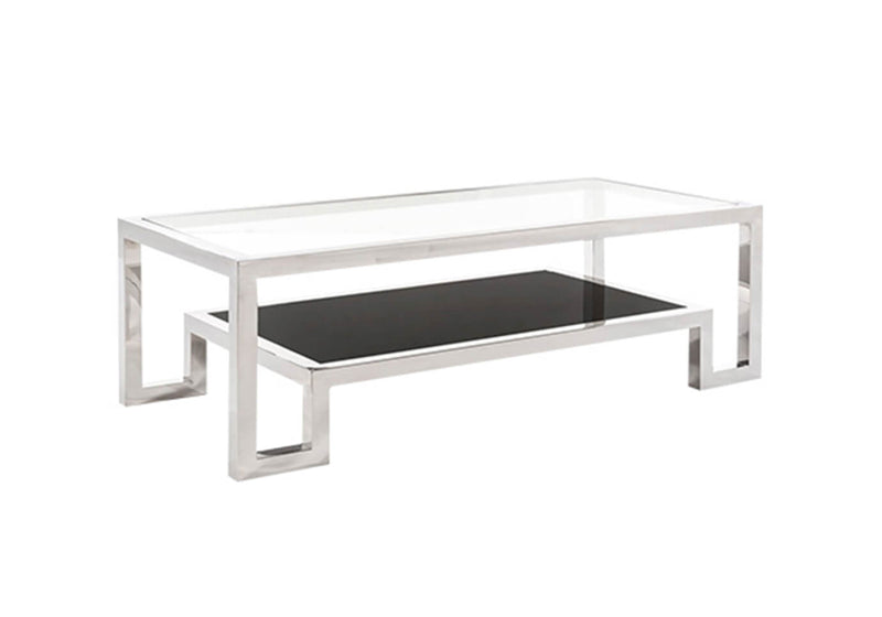 Mesa de Centro de Acero con Vidrio Transparente y Negro