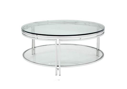 Mesa de Centro Redonda de Dos Niveles de Acero con Vidrio - Simone
