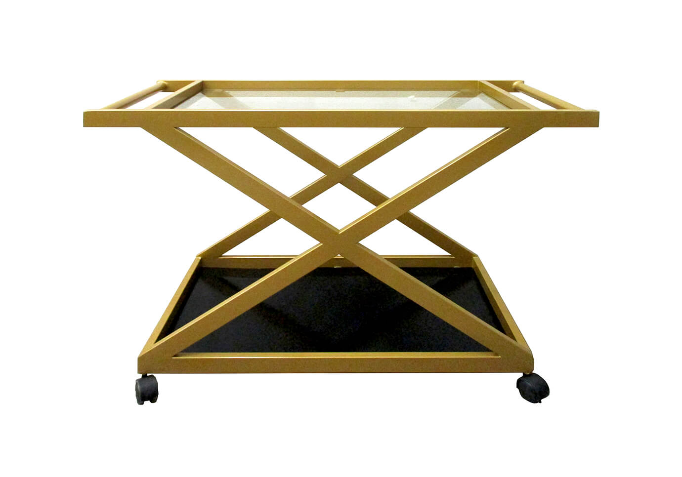 Carro de Servicio Dorado de Dos Pisos con Vidrio Negro - Simone