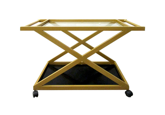 Carro de Servicio Dorado de Dos Pisos con Vidrio Negro - Simone