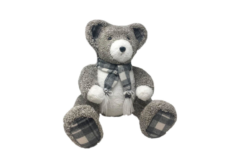 Oso Decorativo Taupe con Bufanda Cuadros Grises