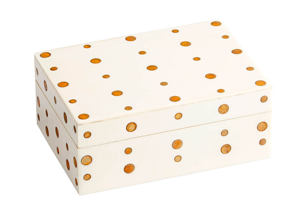 Caja Rectangular Resina Blanca Puntos Dorados