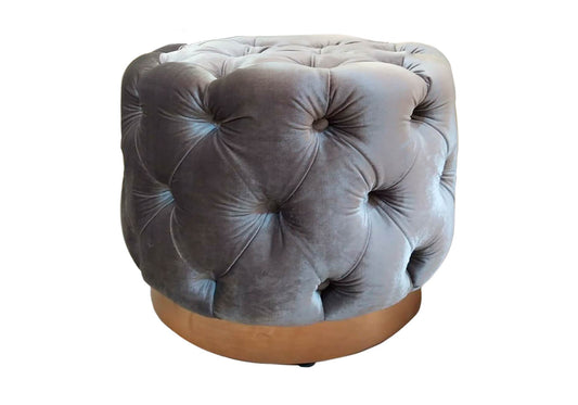 Taburete Capitoneado con Botones Gris Base Dorada