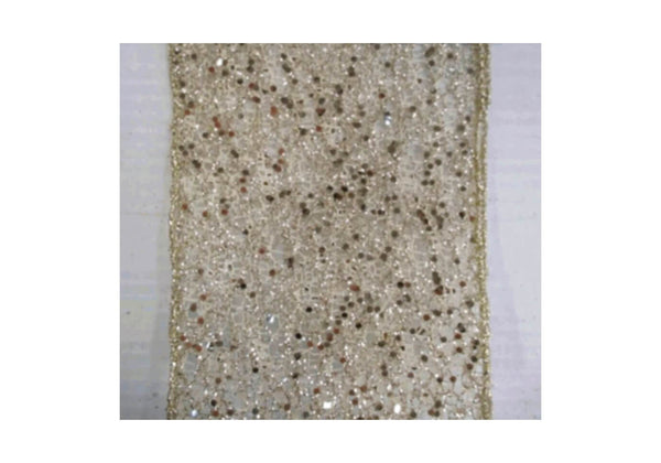 Listón Malla con Glitter Dorado  10 cm