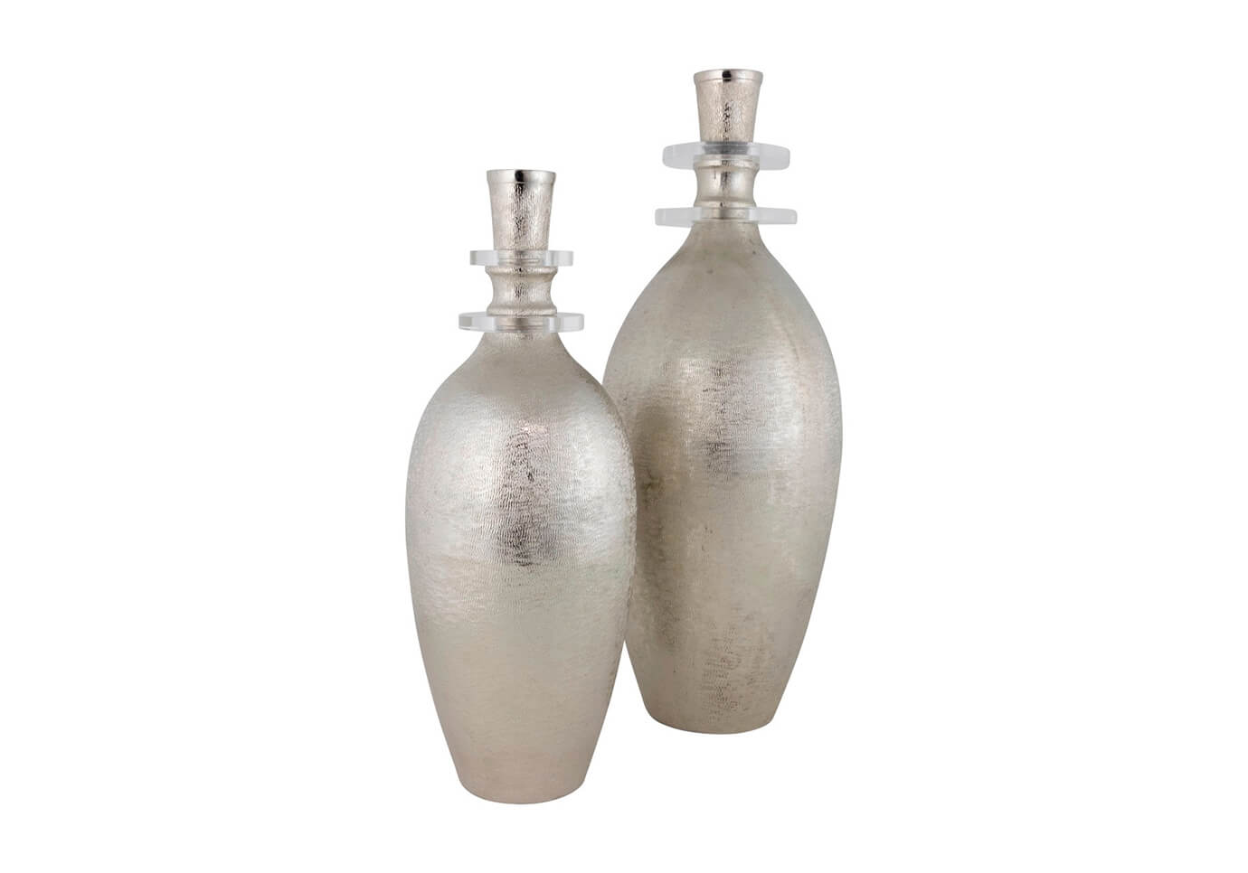 Florero Botella Platino Texturizado con Discos de Acrílico