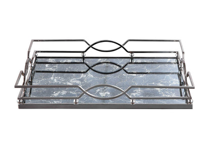 Charola Metal Plateado y Espejo Antiguo
