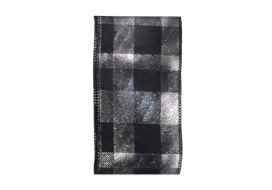 Listón Cuadros Metálico Plateado y Negro 6 cm