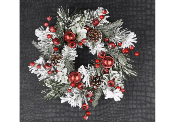 Corona de Pino Nevado Cascabel y Piñas 38 cm