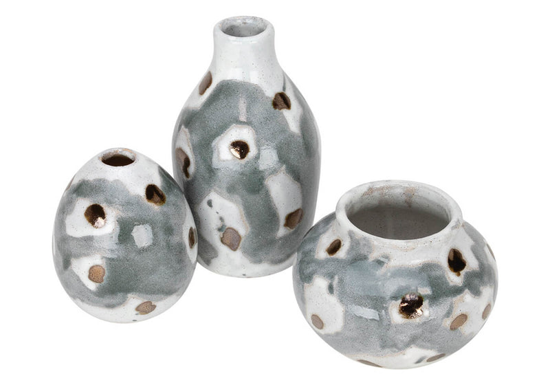 Florero Blanco y Gris Gotas Cobre