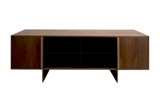 Bufetero Madera Vinil Negro y Latón Dorado