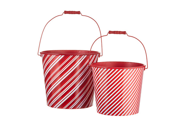 Cubeta Metal Rayas Blanco y Rojo - 25, 30 cm
