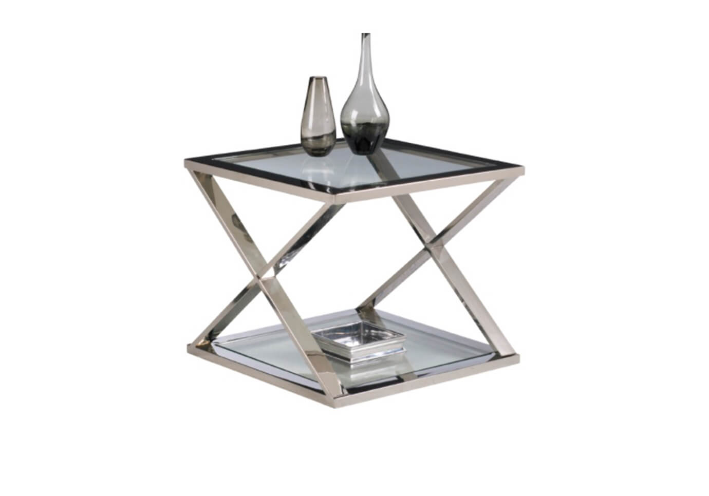 Mesa Lateral Cromada Doble Vidrio y Doble Cruz - Simone