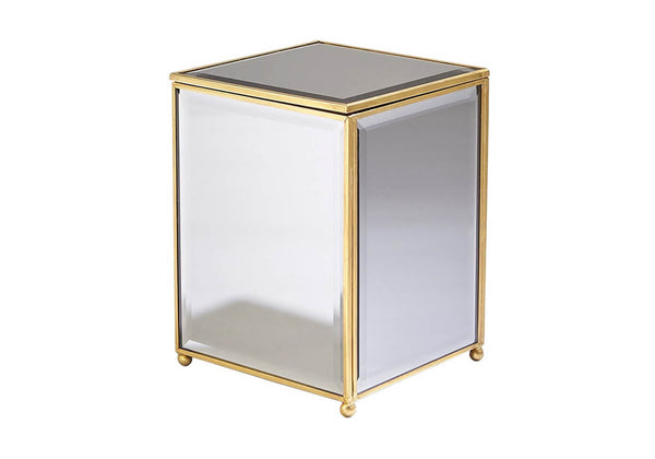 Caja de Espejo Gris Biselado Borde Latón Dorado