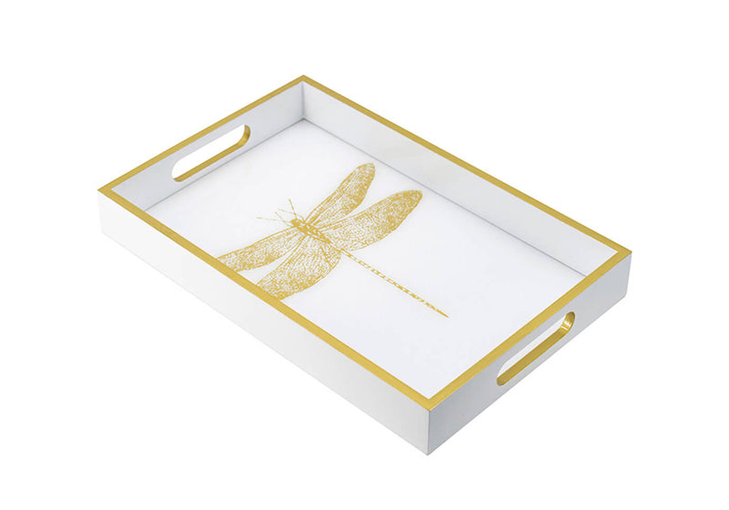 Charola Rectangular Libélula Madera y Acrílico