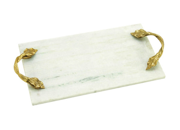 Quesera Rectangular de Mármol Blanco con Agarradera Dorada