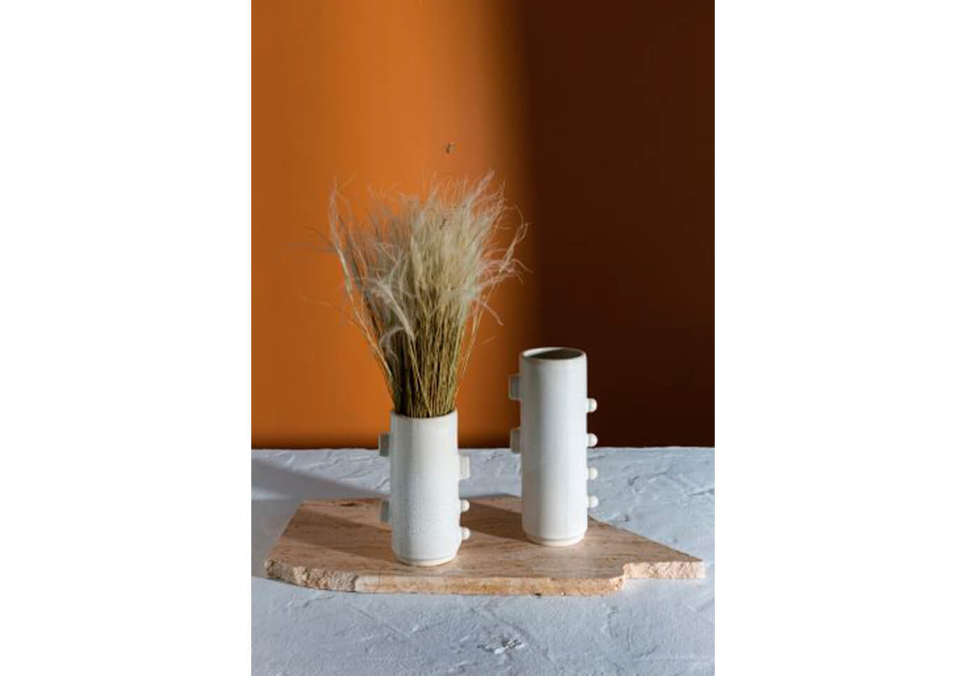 Florero Cerámica Cilindro Blanco Circulos y Rectángulos