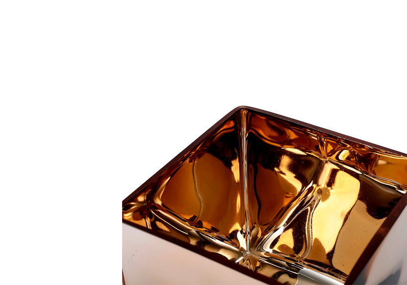 Portavela Vidrio Cubo Dorado