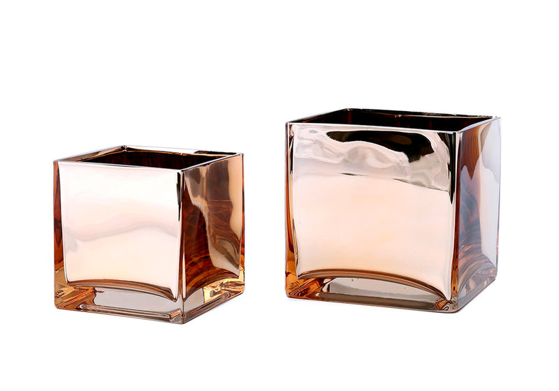 Portavela Vidrio Cubo Dorado