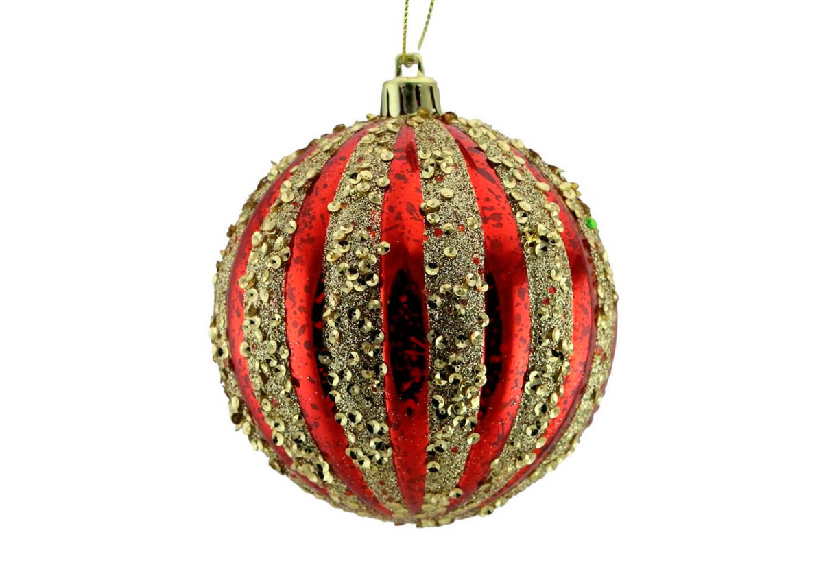 Esfera Gajos Rojo y Dorado 10 cm