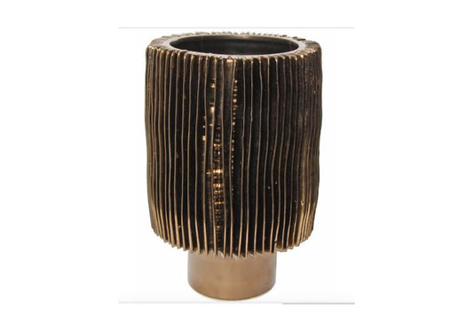 Maceta Cerámica Bronce Acanalado Vertical Alto