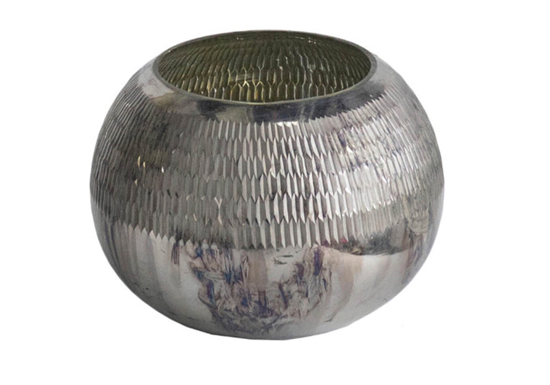 Portavela de Vidrio Esfera Antique con Grabado