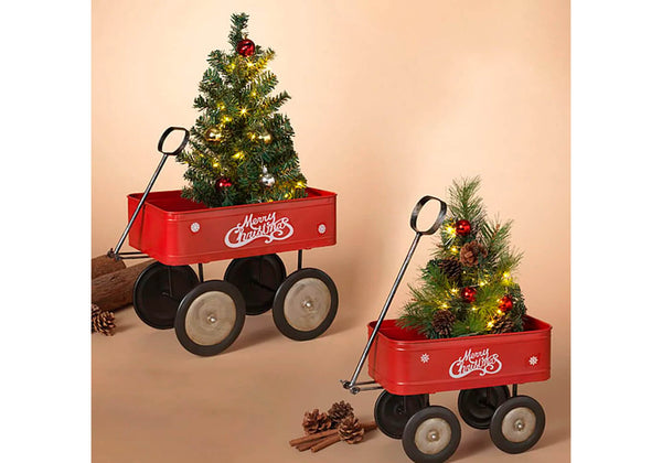 Carrito Metálico Holidays Rojo con Pino y Decoración
