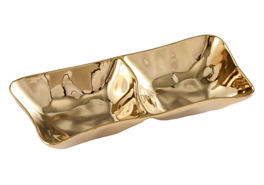 Botanero de Porcelana Rectangular Doble Dorado