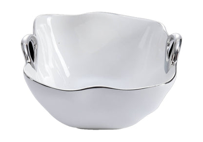 Botanero de Porcelana Blanca Asa Plateada
