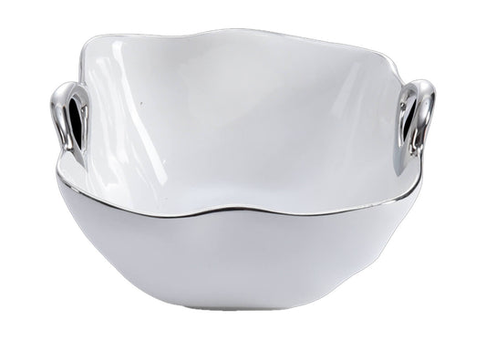 Botanero de Porcelana Blanca Asa Plateada