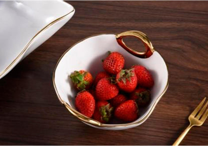 Bowl de Porcelana Blanca Asas Doradas
