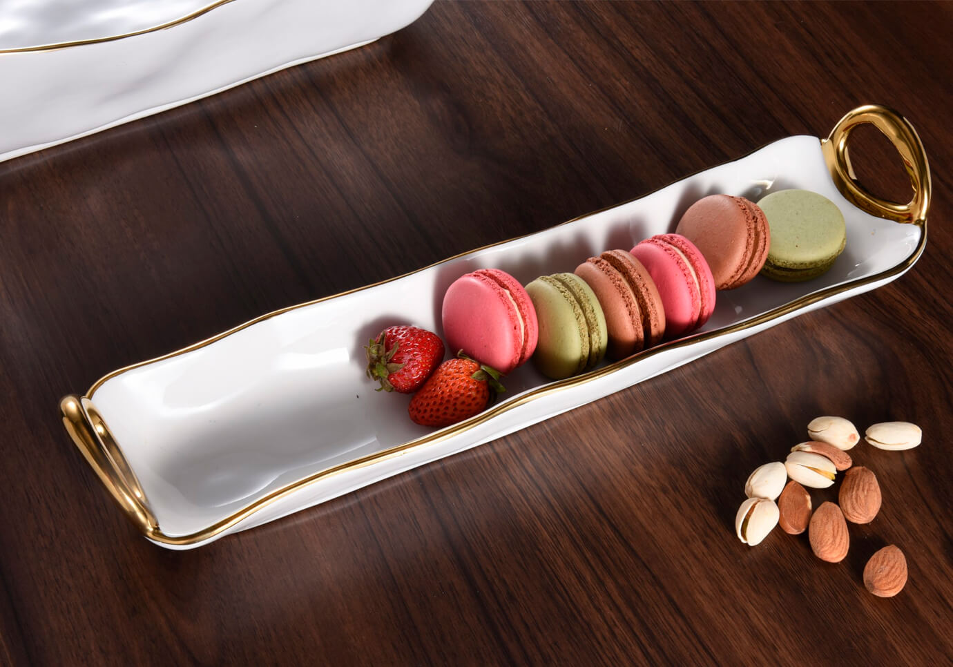 Charola de Porcelana para Galletas Blanco y Dorado