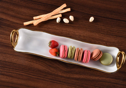 Charola de Porcelana para Galletas Blanco y Dorado