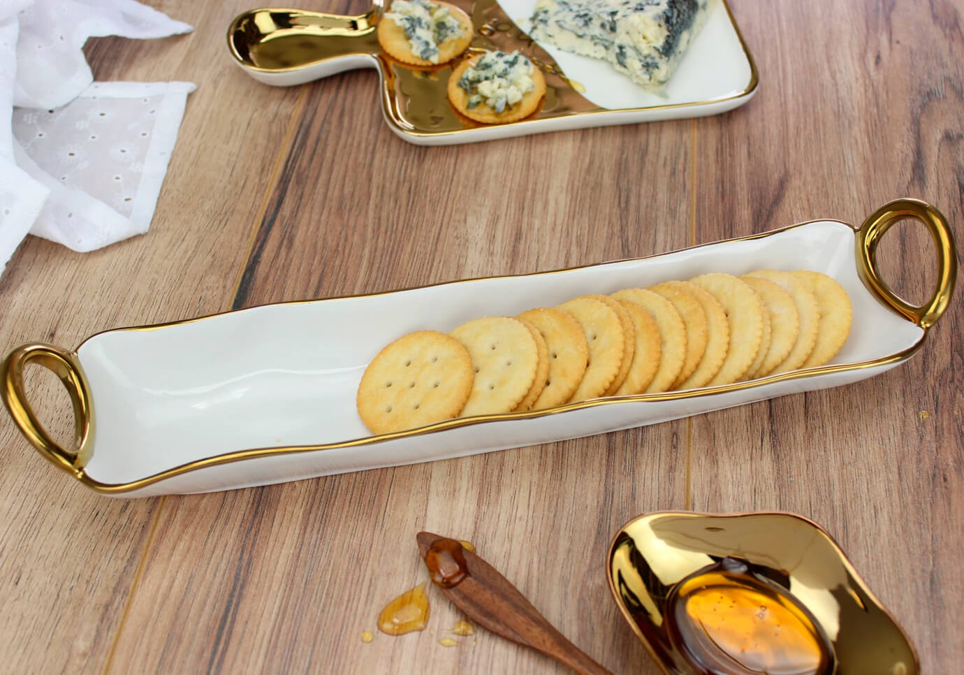 Charola de Porcelana para Galletas Blanco y Dorado