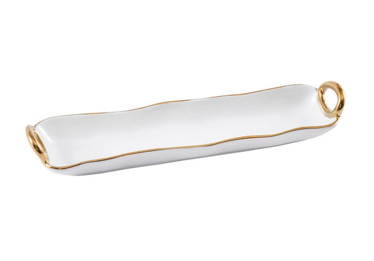 Charola de Porcelana para Galletas Blanco y Dorado