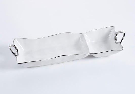 Botanero de Porcelana Rectangular con Dip Filo Plata