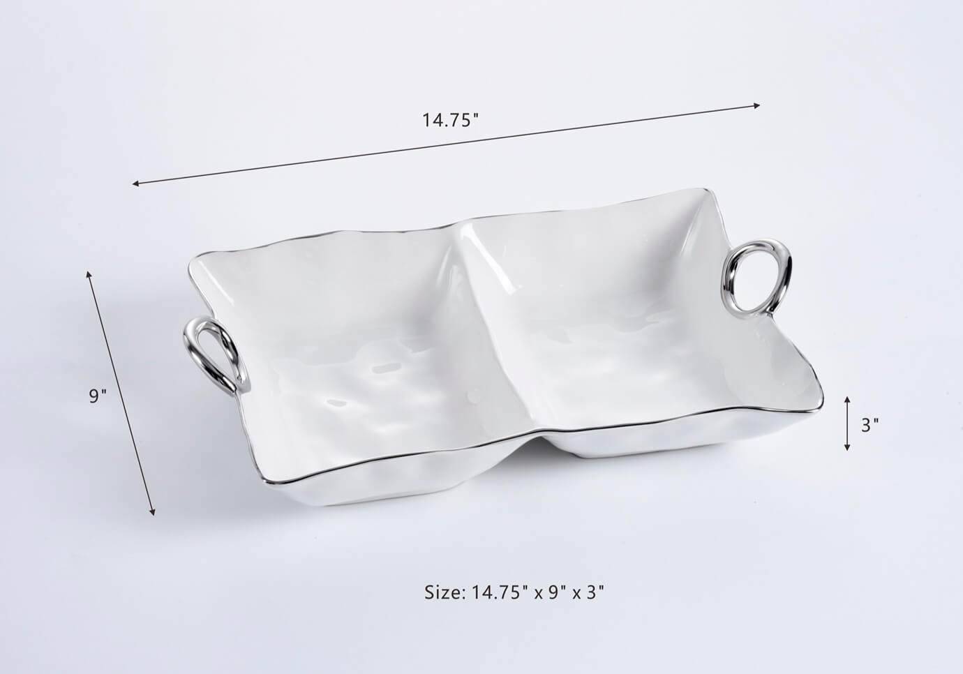 Charola de Porcelana Dos Divisiones Asas Plateadas - Simone