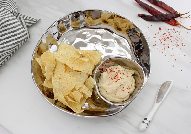 Botanero de Porcelana Redondo con Dip Plata